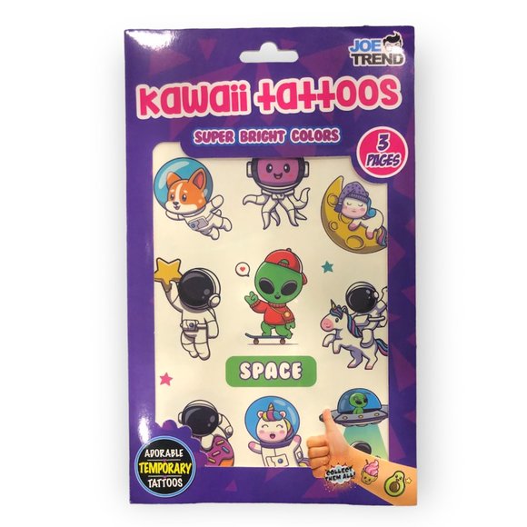 NEW - 4 JOE TREND Kawaii temporary tattoos - 1 ea Space, Treats, Sports, Animals - Picture 2 of 5